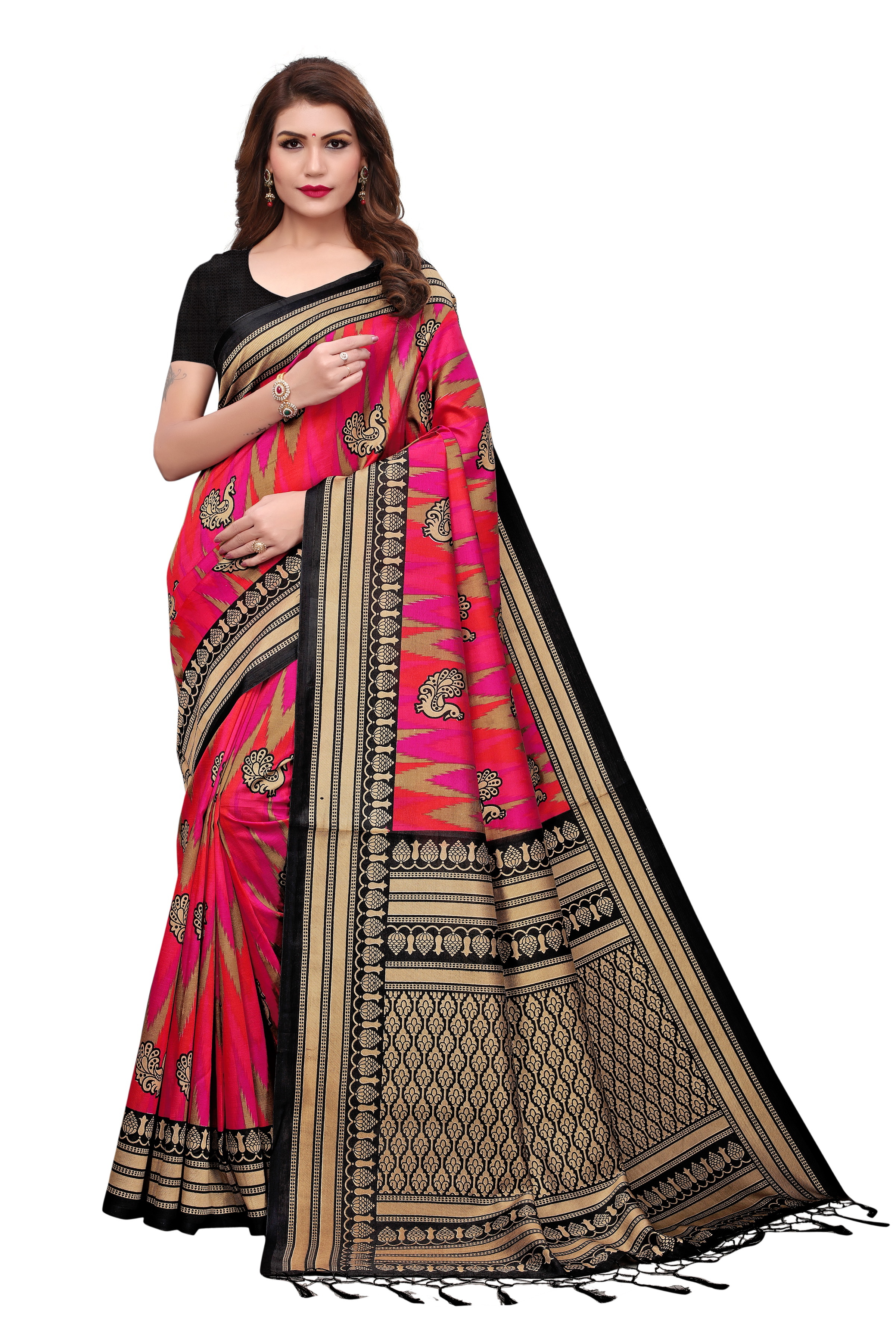 Mysore Silk Saree With Jhalar - Silk Material, Length: 5.5 Mtr, Blouse Length: 0.8 Mtr, Multi-color, Printed Pattern, Lace Closure
