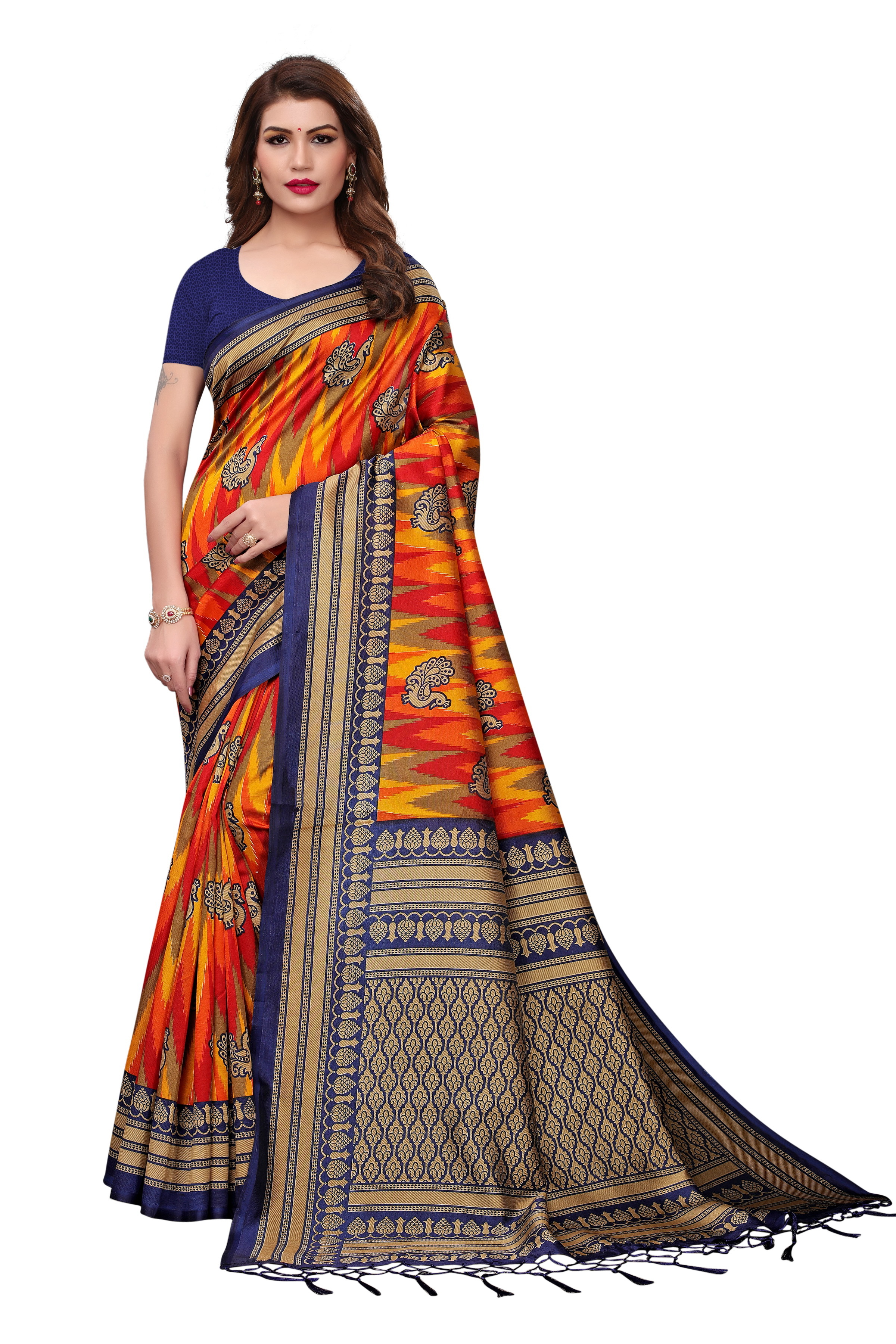 Mysore Silk Saree With Jhalar - Silk Material, Length: 5.5 Mtr, Blouse Length: 0.8 Mtr, Multi-color, Printed Pattern, Lace Closure