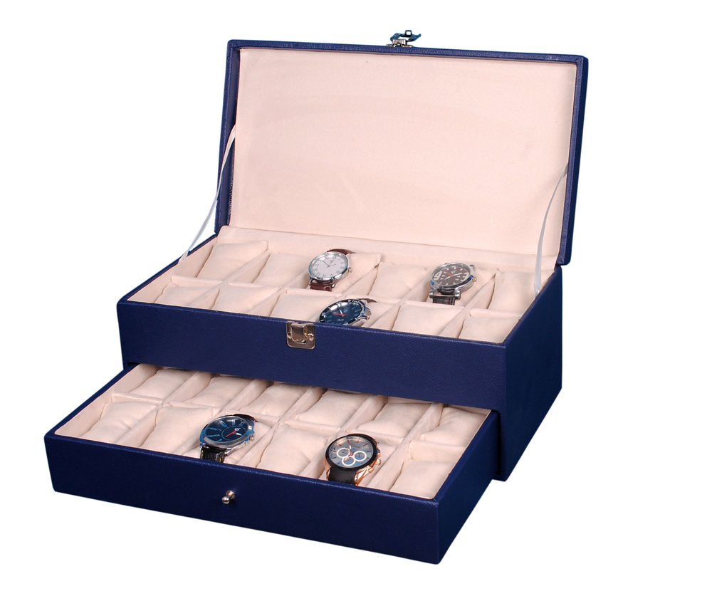 Cases Hard Craft Blue Watch Boxes For 24 Watches