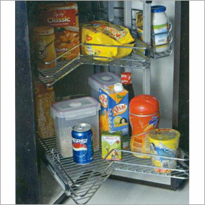 Magic Carousel - 34 x 34 x 24-28 Metal Inner Carcase, Silver Finish, 3 Shelves, 360-Degree Rotation