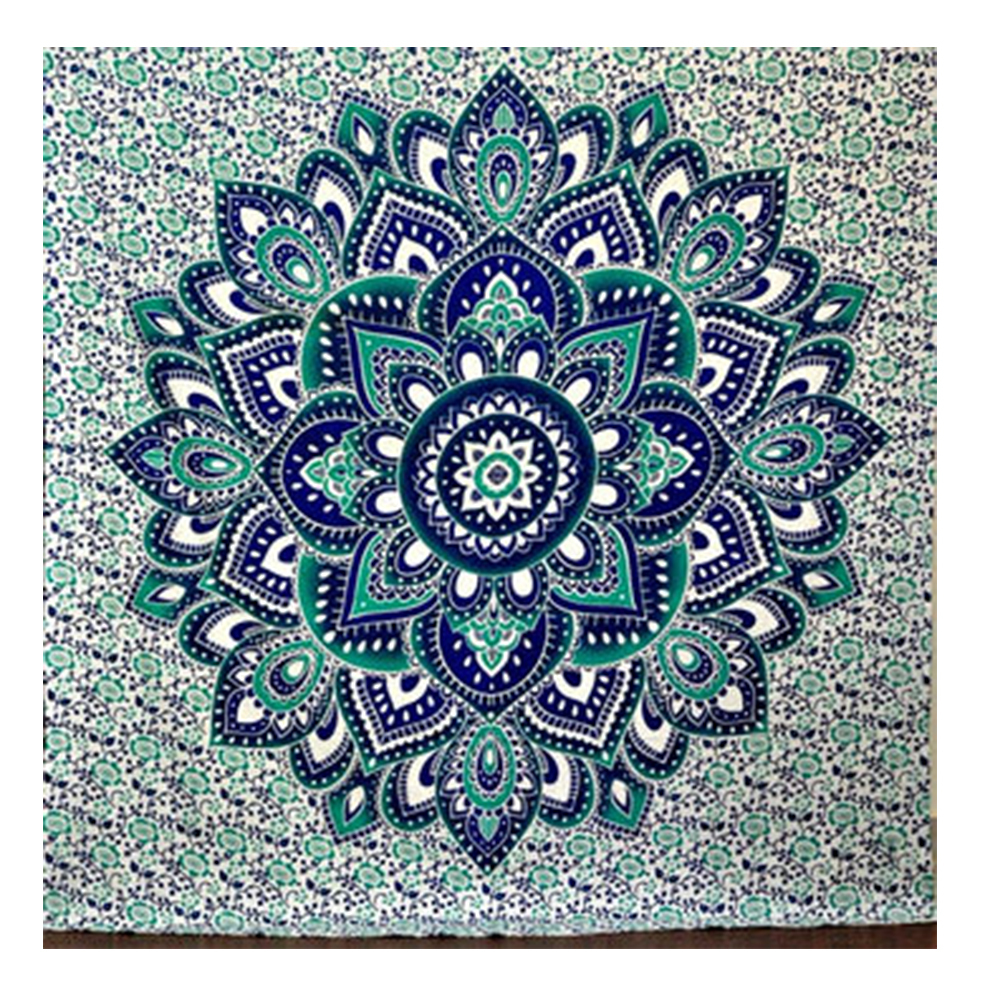 Blue + Green Indian Tara Mandala 100% Cotton Wall Hanging Tapestry