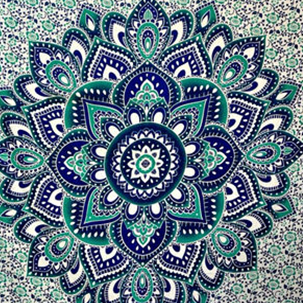 Blue + Green Indian Tara Mandala 100% Cotton Wall Hanging Tapestry