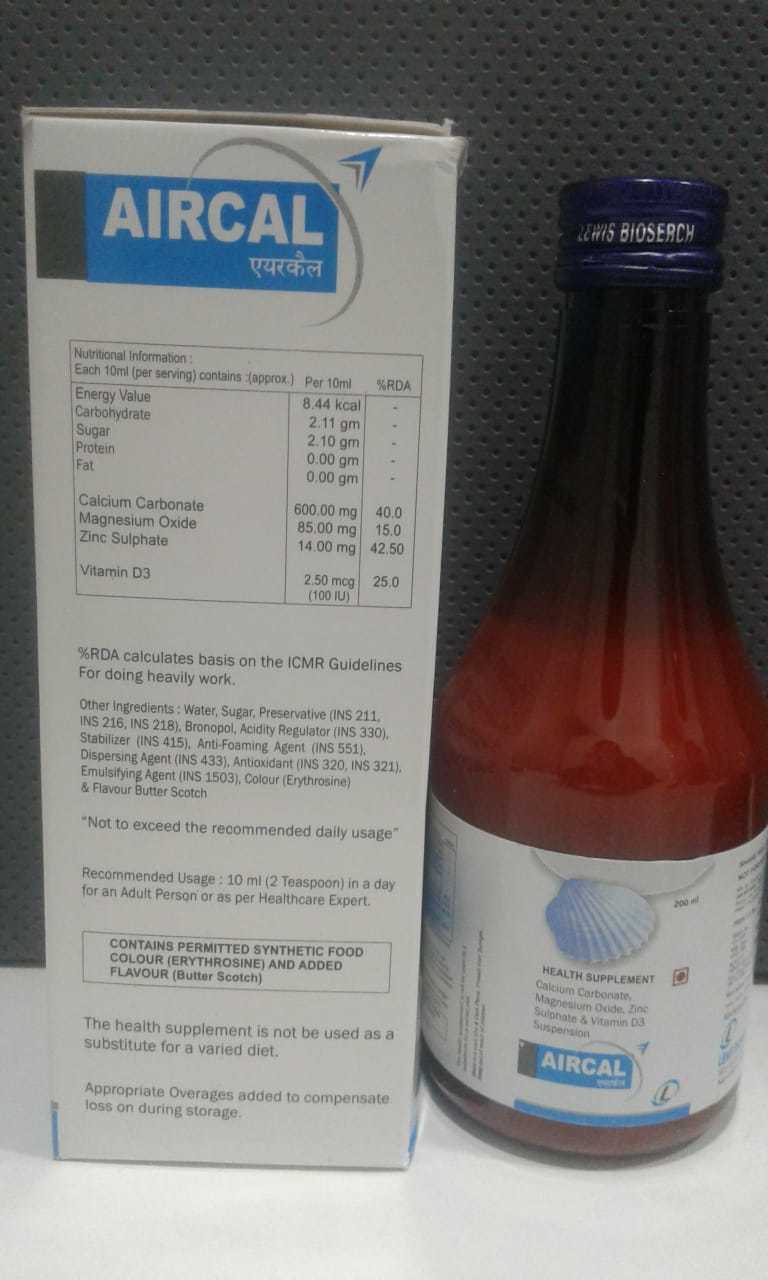 Calcium Carbonate 625 Mg + Magnesium Hydroxide 180 Mg + Zinc Gluconate 14mg + Vitamin D3 200 Iu