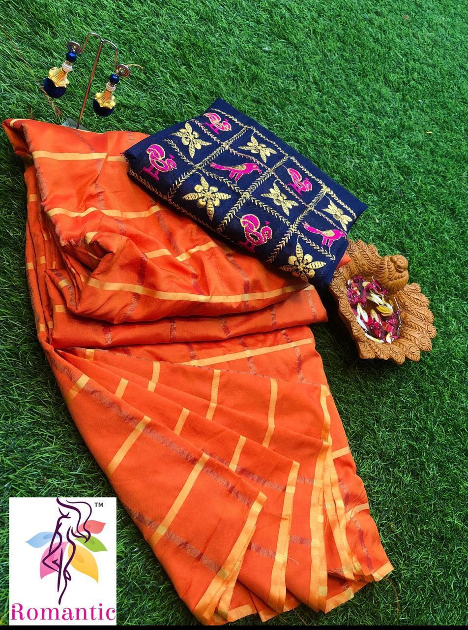 Designer Silk Saree - Paneter Silk With Self Chex Embroidery, Multi Color Banglori Blouse & Jumka | Cotton Silk, Bollywood Style For All Seasons