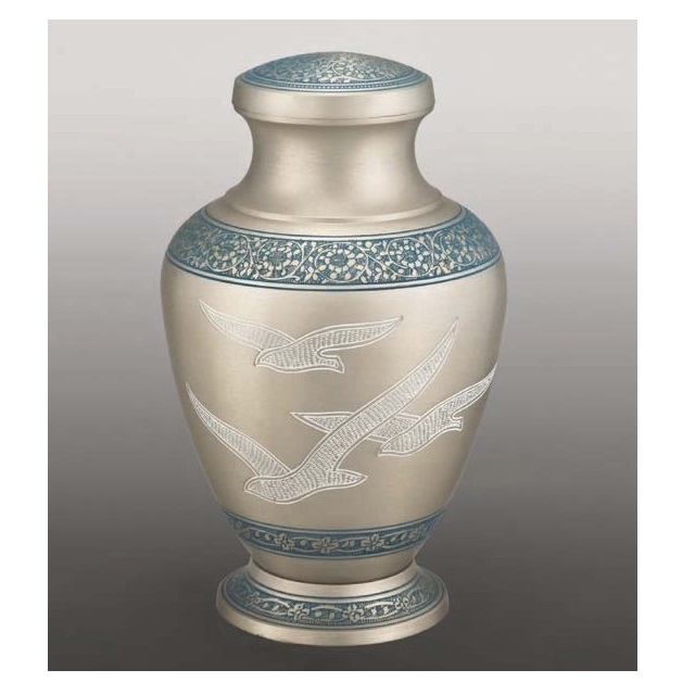 Gold & Brown Brass Cremation Urn - Metal Finish, Customize Size | American Religious Design, Elegant Gold & Brown Color
