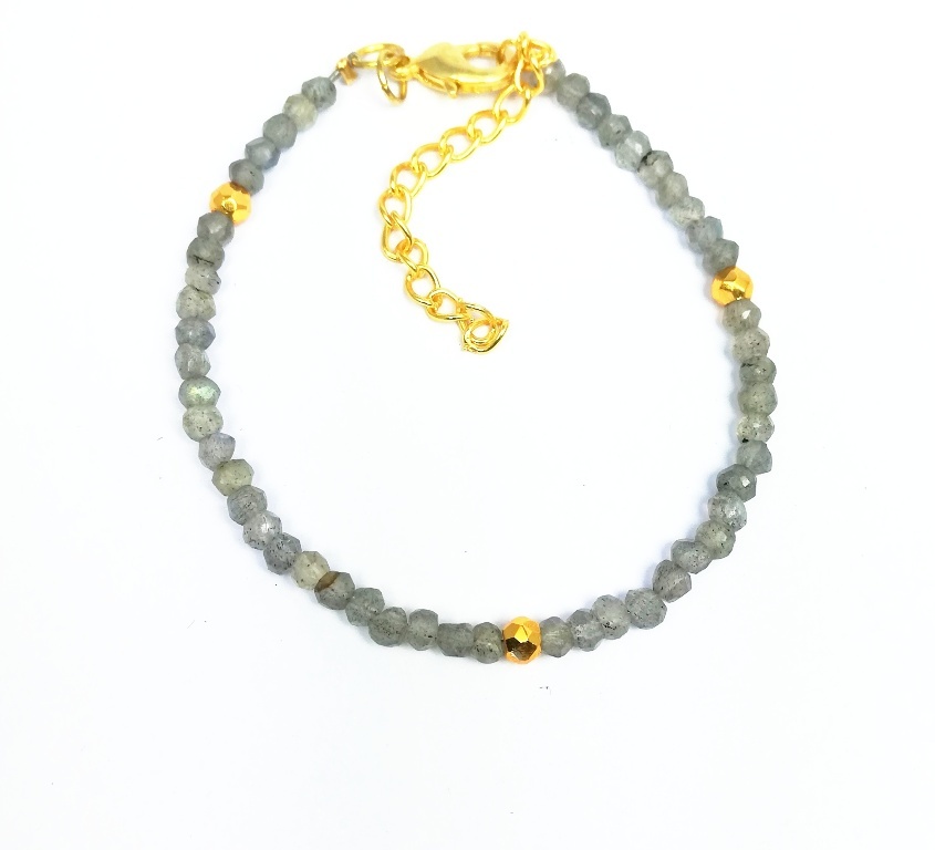 Green Onyx And Gold Pyrite Faceted Rondelle Bead Bracelet Diameter: 6 Inch + 1 Inch Extn. Inch (In)