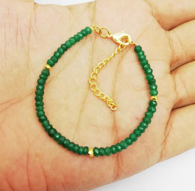 Green Onyx And Gold Pyrite Faceted Rondelle Bead Bracelet Diameter: 6 Inch + 1 Inch Extn. Inch (In)