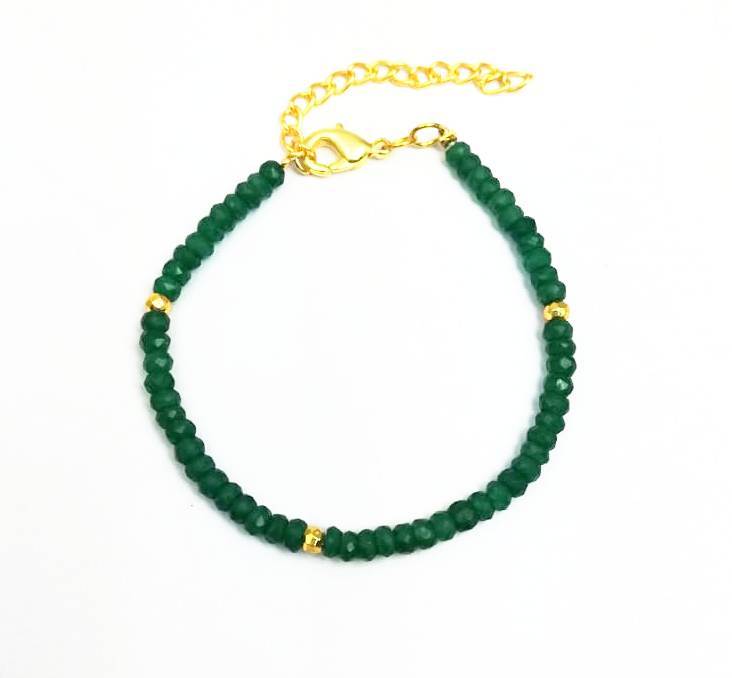 Green Onyx And Gold Pyrite Faceted Rondelle Bead Bracelet Diameter: 6 Inch + 1 Inch Extn. Inch (In)