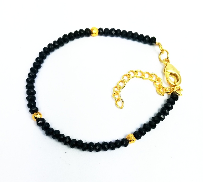 Green Onyx And Gold Pyrite Faceted Rondelle Bead Bracelet Diameter: 6 Inch + 1 Inch Extn. Inch (In)