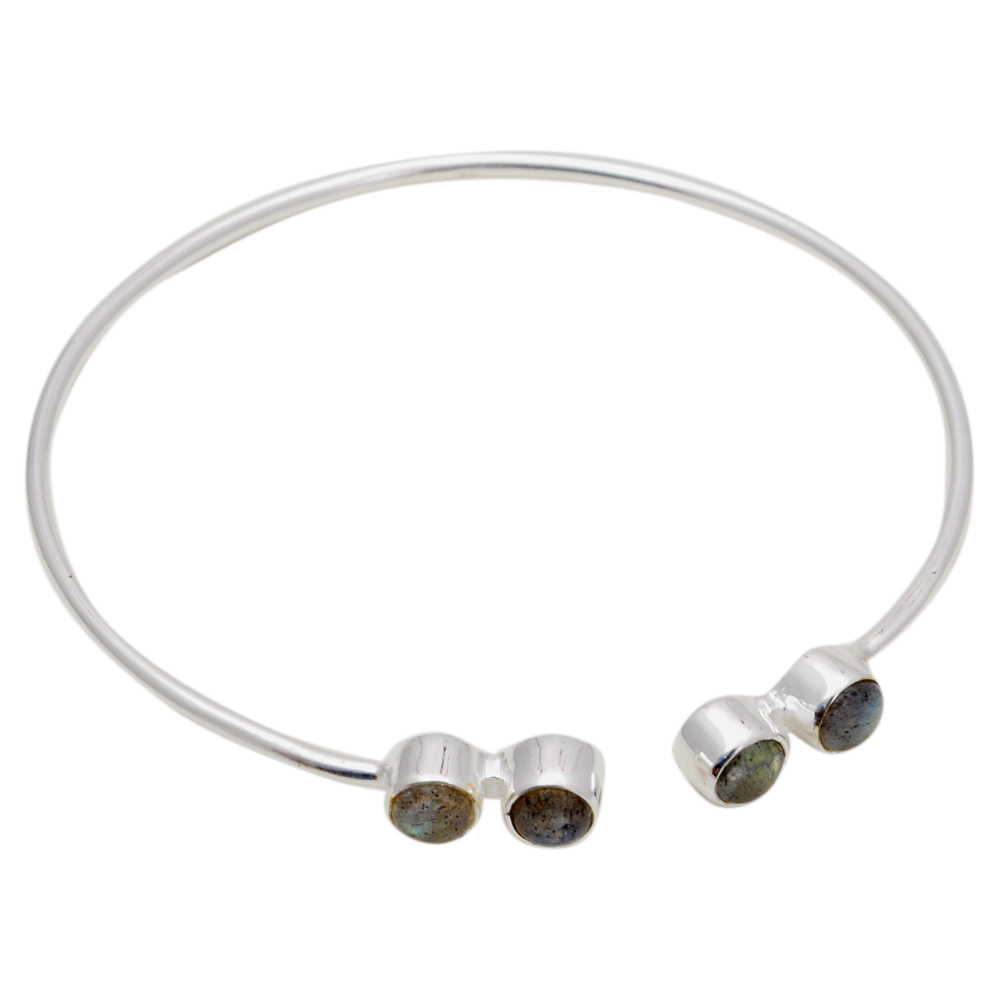 Round Black Onyx Sterling Silver Gemstone Adjustable Bracelet