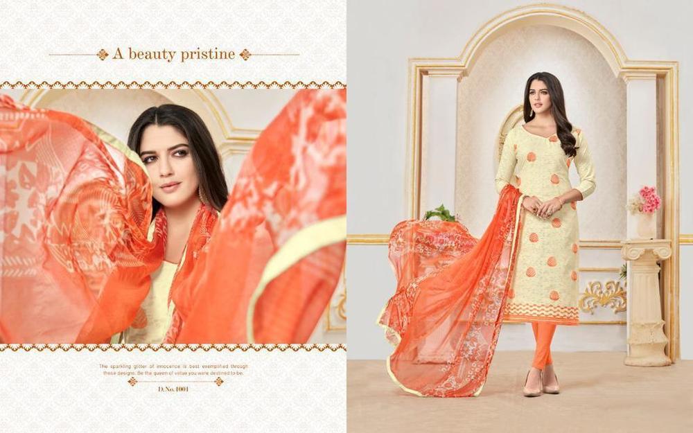 Orange And Cream Cotton Salwar Suits