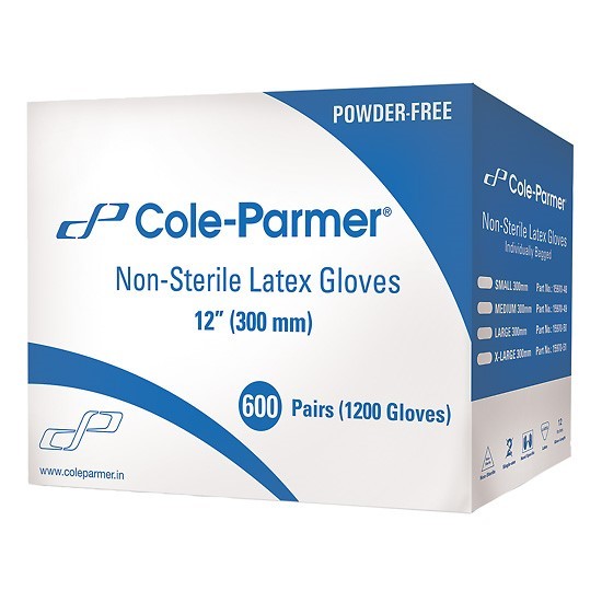 Cole-parmer Non-sterile Latex Gloves - Natural Rubber , 12-18 Inch Lengths, Ergonomic Design, Blue Color, Powder-free, Textured Grip For Pharmaceutical Manufacturing