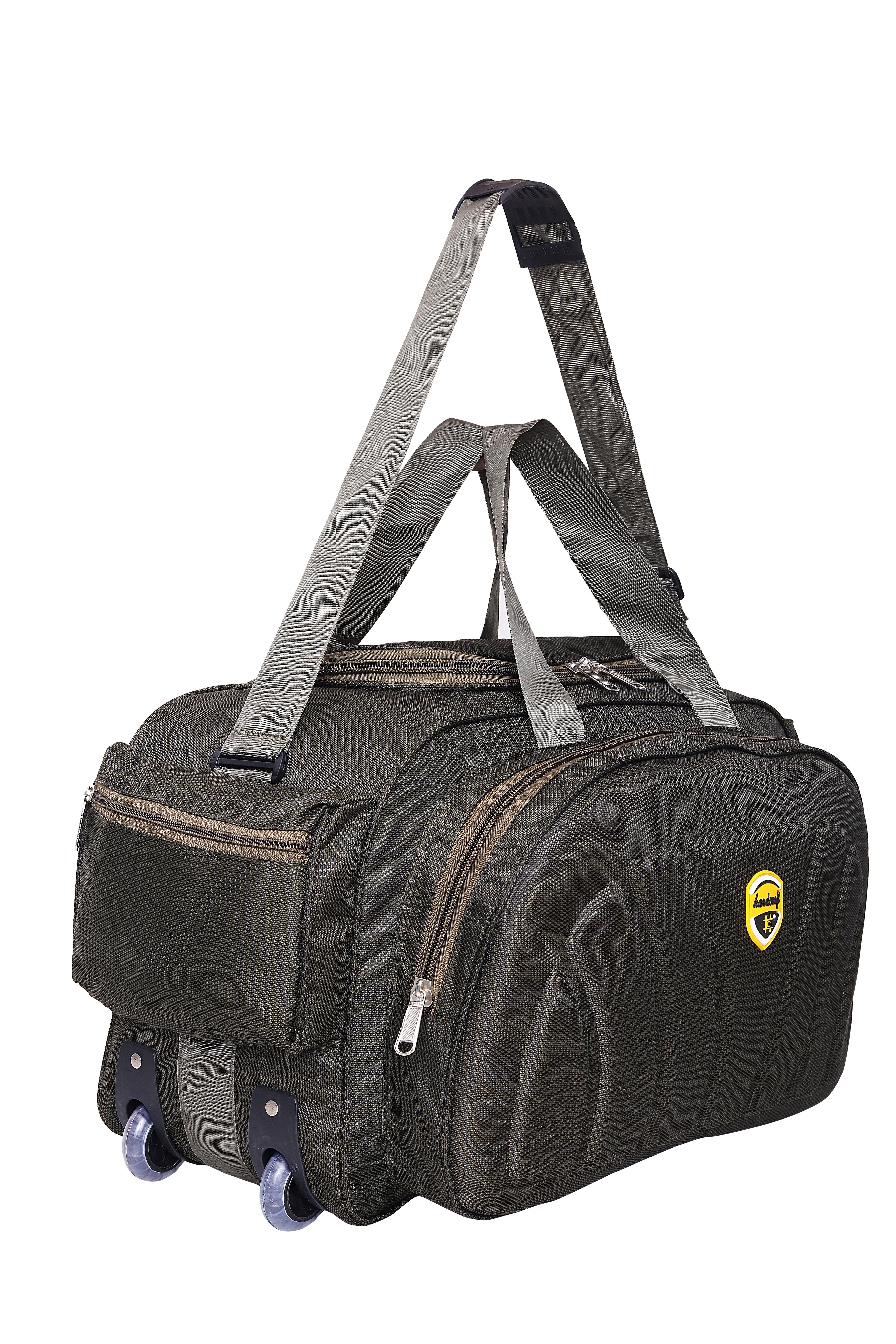 Handmade Duffle Handbag - 23x15x10 Inches, Green | Lightweight Polyester/nylon, 2 Wheels, 4 Compartments, Adjustable Shoulder Strap
