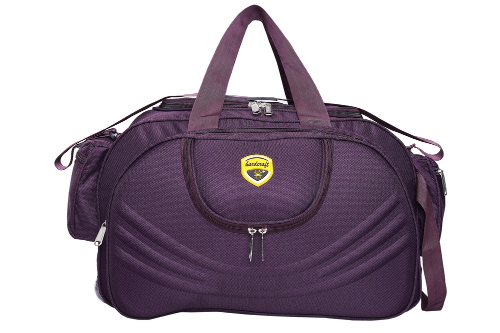 Hard Craft Unisex Duffle Luggage Nylon Travel Bag with Multiple Pockets & Roller Wheels - Wine