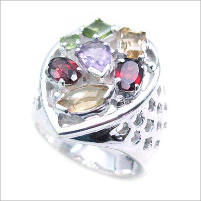 Multi Gem Stone .925 चांदी की अंगूठी