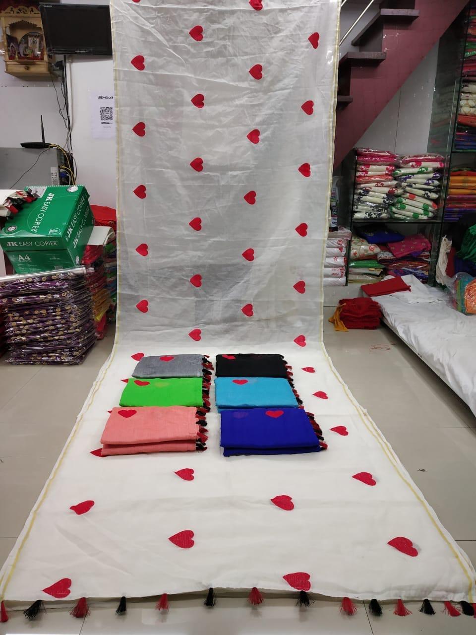 Cotton Chanderi Saree - 6.30 Length With Fancy Zalar, Multy Printed Design, Banglori Cotton Blouse, All Season Style