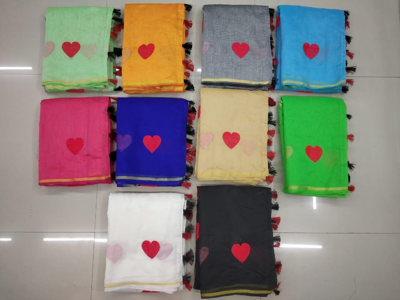 Cotton Chanderi Saree - 6.30 Length With Fancy Zalar, Multy Printed Design, Banglori Cotton Blouse, All Season Style
