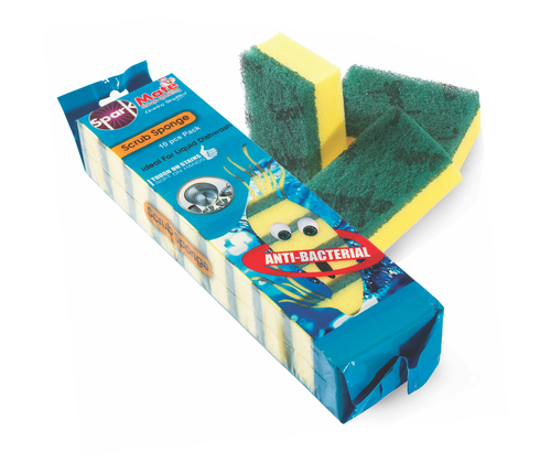 SCRUB SPONGE (10PCS) - Plastic Material, 1-3mm Thickness | Strong Scrubbing Power for Effective Cleaning