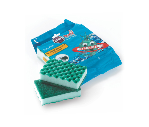 PU Coated Sponge Pad + Scrubber (2pcs) 2 In 1 - Plastic Material, 1-3mm Thick, Lightweight 10-90g | Strong Scrubbing Power, Versatile Cleaning Tool