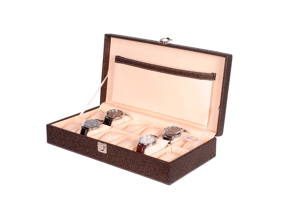 Fico Glossy Brown Leather Watch Box - 15x8x3 Inches | Attractive Design, Satin Pillow, Gift-Ready