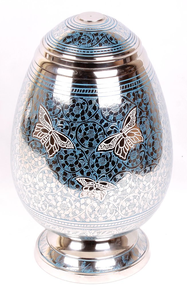 Silver Pink Butterfly Egg Shape Urn