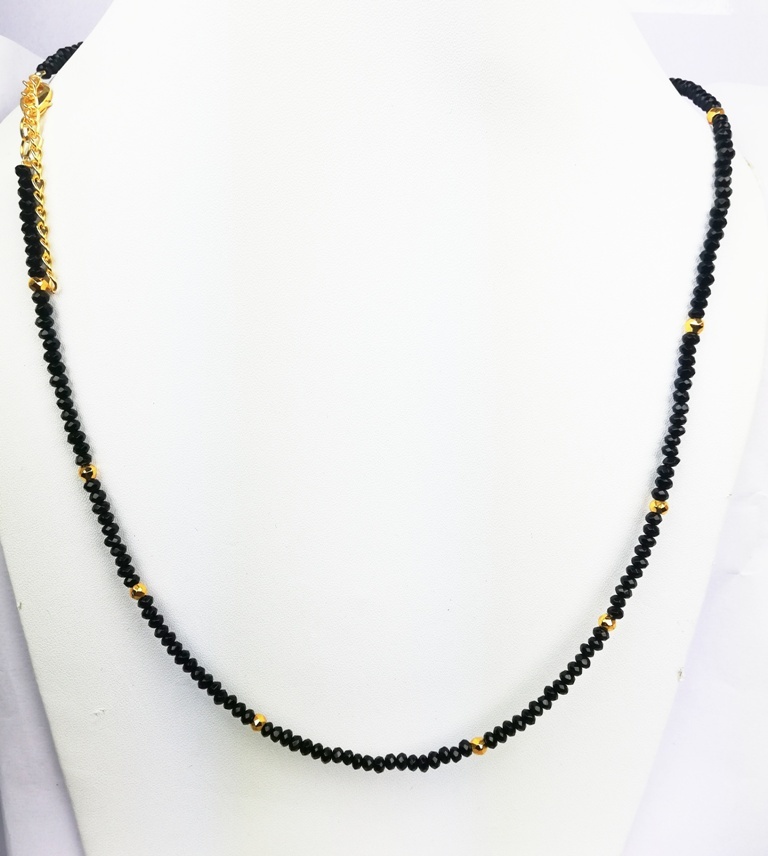 Black Onyx And Gold Pyrite 3-4mm Faceted Rondelle Bead Necklace Size: Can Do All Size