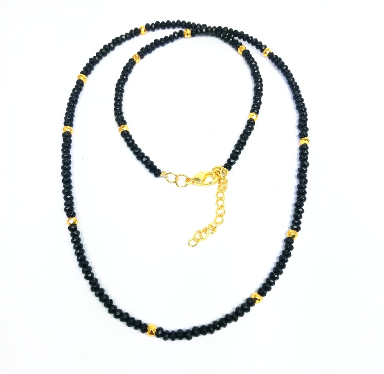 Black Onyx And Gold Pyrite 3-4mm Faceted Rondelle Bead Necklace Size: Can Do All Size