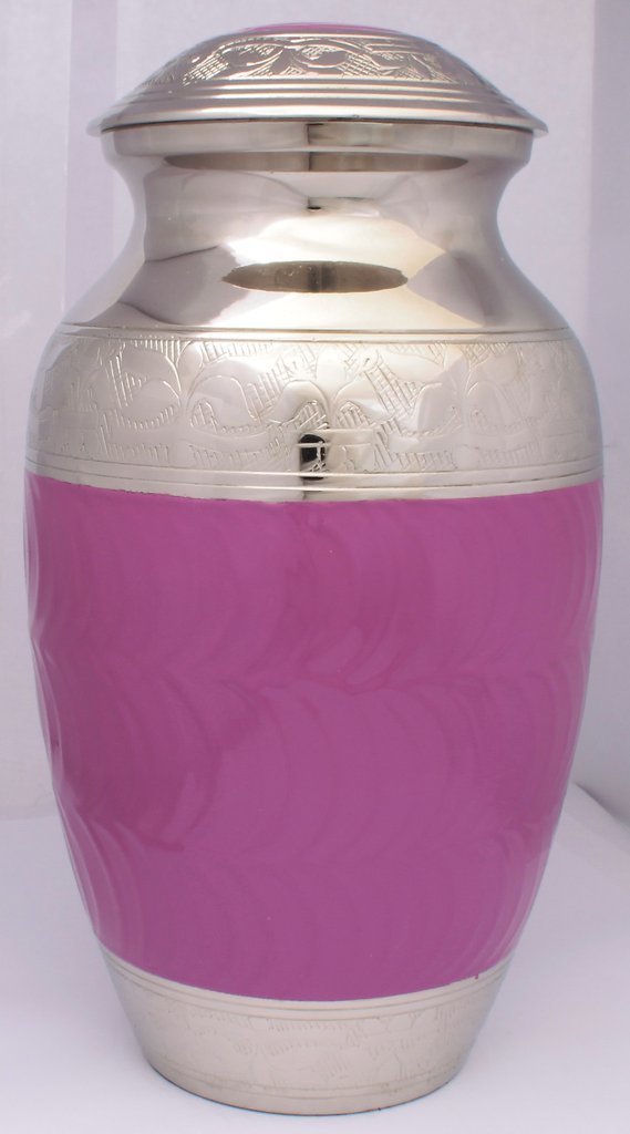 Purple & Silver Flower Cremation Urn - Brass Material 10" (25cm) Approx Size Purple Color | Hand-casted Design Threaded Lid For Secure Preservation