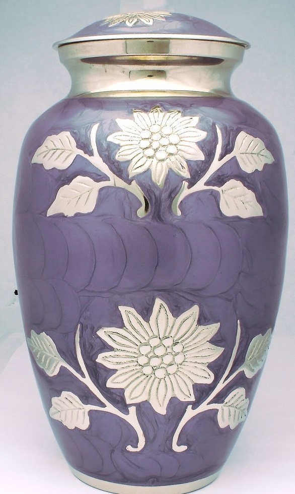 Metal Blue & Silver Flower Cremation Urn