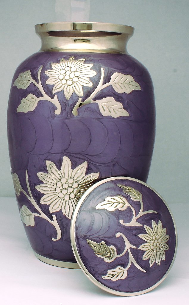 Metal Blue & Silver Flower Cremation Urn