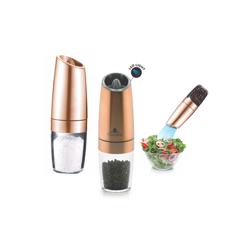 Gravity Pepper Grinder with LED Light - Glass & Stainless Steel Material | Strong Performance, 1-3mm Thickness, Effortless Seasoning