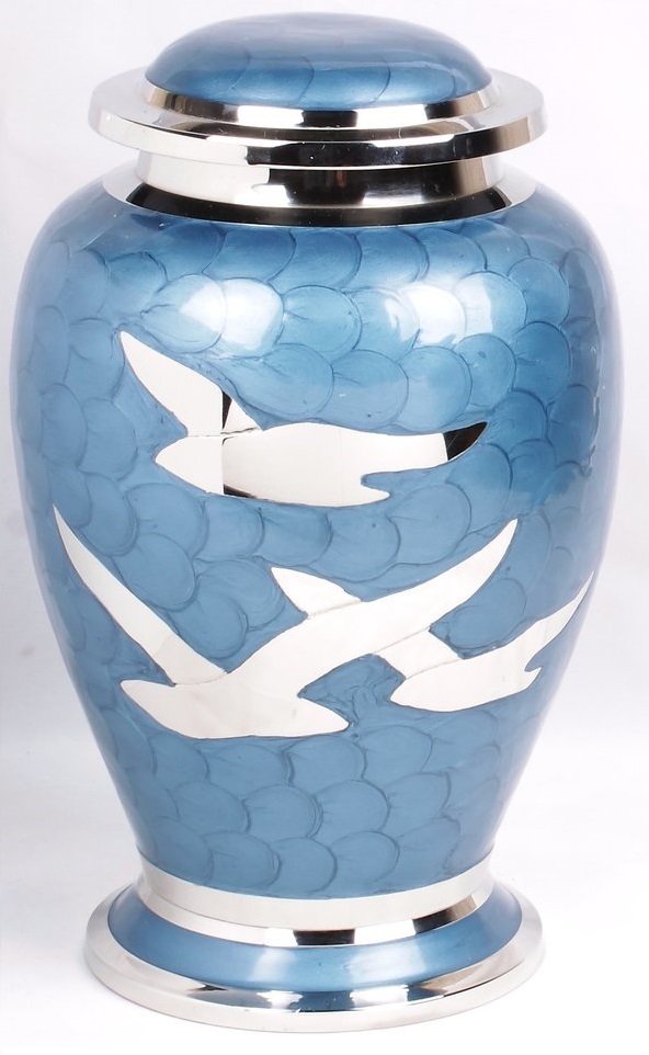 Gold Peacock Blue Butterfly Cremation Urn
