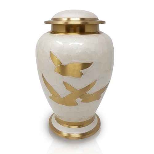 Gold Peacock Blue Butterfly Cremation Urn