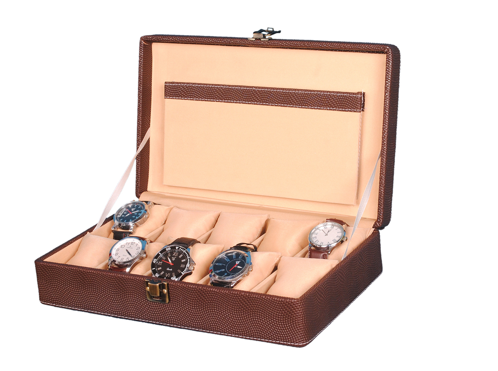 Handcrafted Leather Watch Organizer - 13x8x3 inches, Brown with Velvet Cushions & Stainless Steel Lock