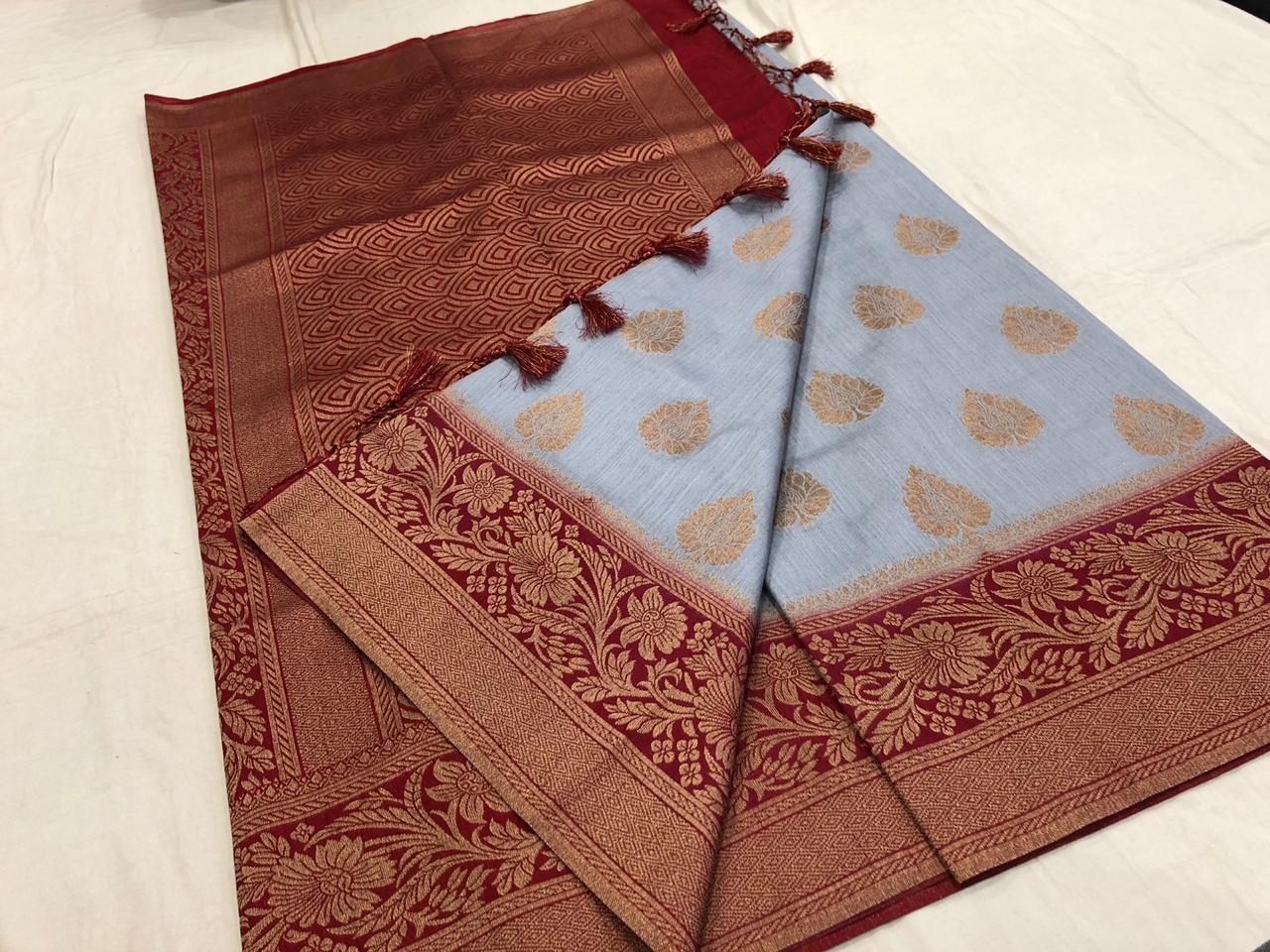 Organza Sarees - Art Silk, Printed Pattern | Blue Elegance And Lightweight Luxury