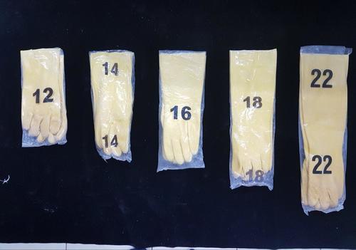 क्रीम पीवीसी समर्थित हाथ के दस्ताने