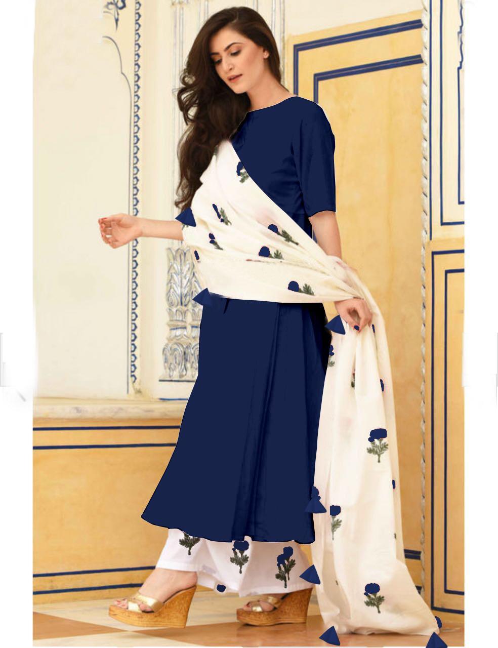 Stylish Ladies Fancy Kurti Set - Reyon Cotton 12kg Fabric, Plazo With Digital Printed Lace And Tasseled Dupatta | Non-toxic, Washable, Multicolor, Sizes L/xl/xxl, Perfect For All Seasons