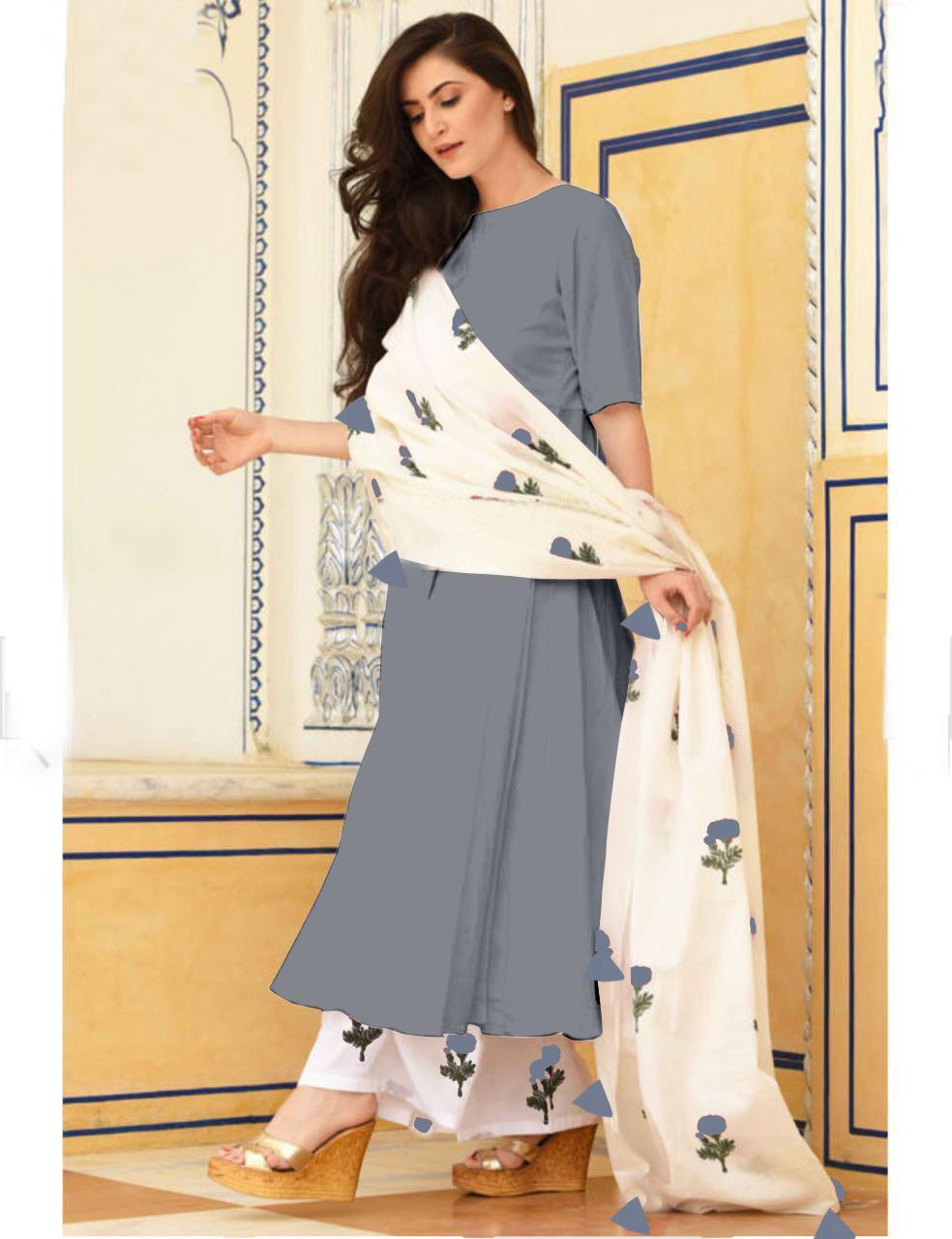 Stylish Ladies Fancy Kurti Set - Reyon Cotton 12kg Fabric, Plazo With Digital Printed Lace And Tasseled Dupatta | Non-toxic, Washable, Multicolor, Sizes L/xl/xxl, Perfect For All Seasons