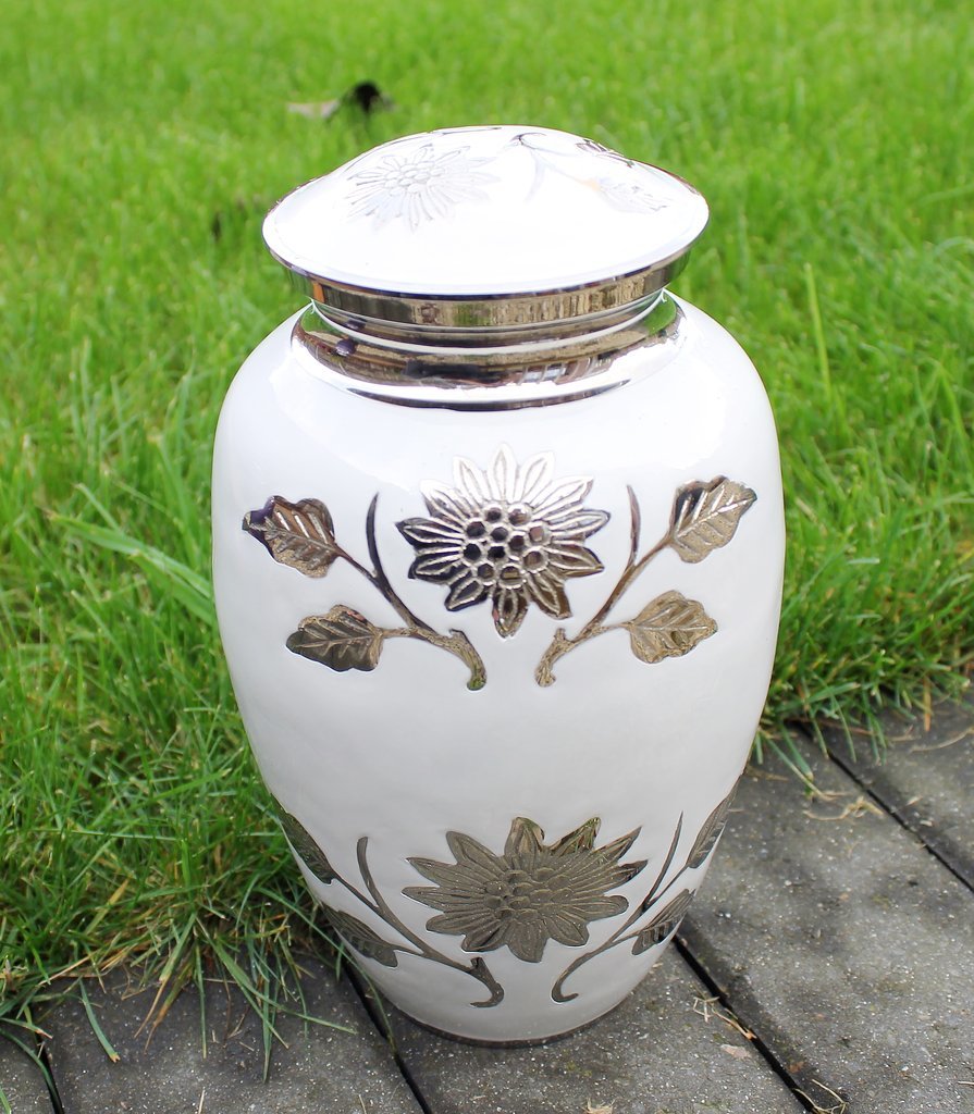 Gold White Flower Cremation Urn