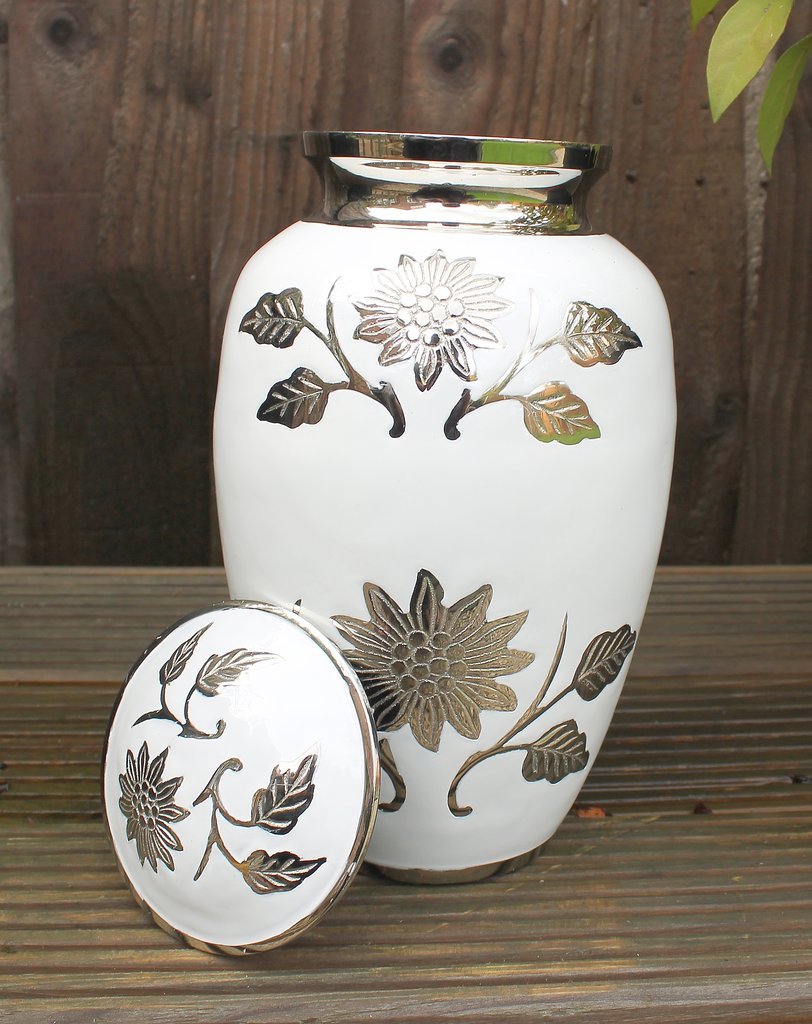 Gold White Flower Cremation Urn