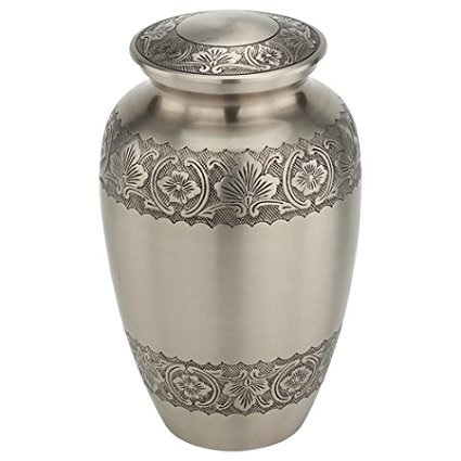 Grey Pewter Cremation Urn - Solid Brass, 10 Inches Height, Elegant Grey Finish | Handcrafted Memorial Ashes Holder With Threaded Lid For Adult Ashes