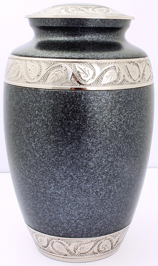 Grey Pewter Cremation Urn - Solid Brass, 10 Inches Height, Elegant Grey Finish | Handcrafted Memorial Ashes Holder With Threaded Lid For Adult Ashes