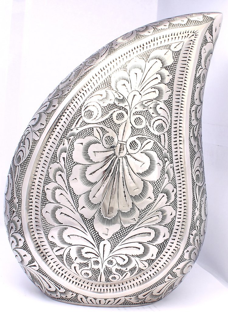 Silver Pink Butterfly Large 12" Teardrop Urn