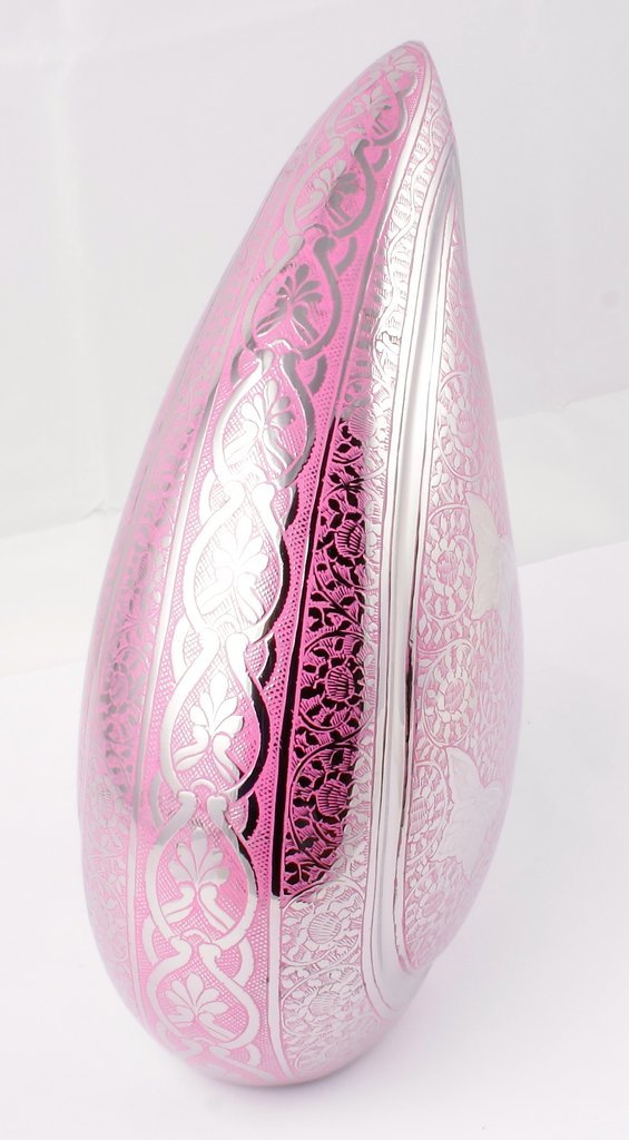 Silver Pink Butterfly Large 12" Teardrop Urn