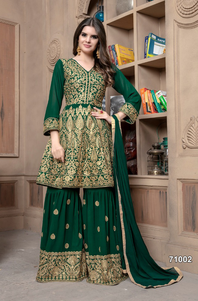 Heavy Embroidered Weddingwear Georgette Sharara Suit