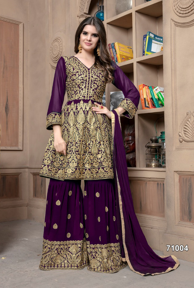 Heavy Embroidered Weddingwear Georgette Sharara Suit