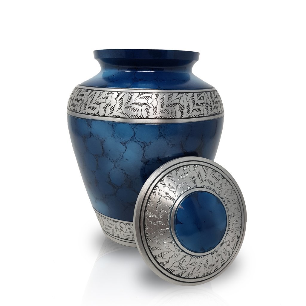Silver Classic Blue Clouded Cremation Urn