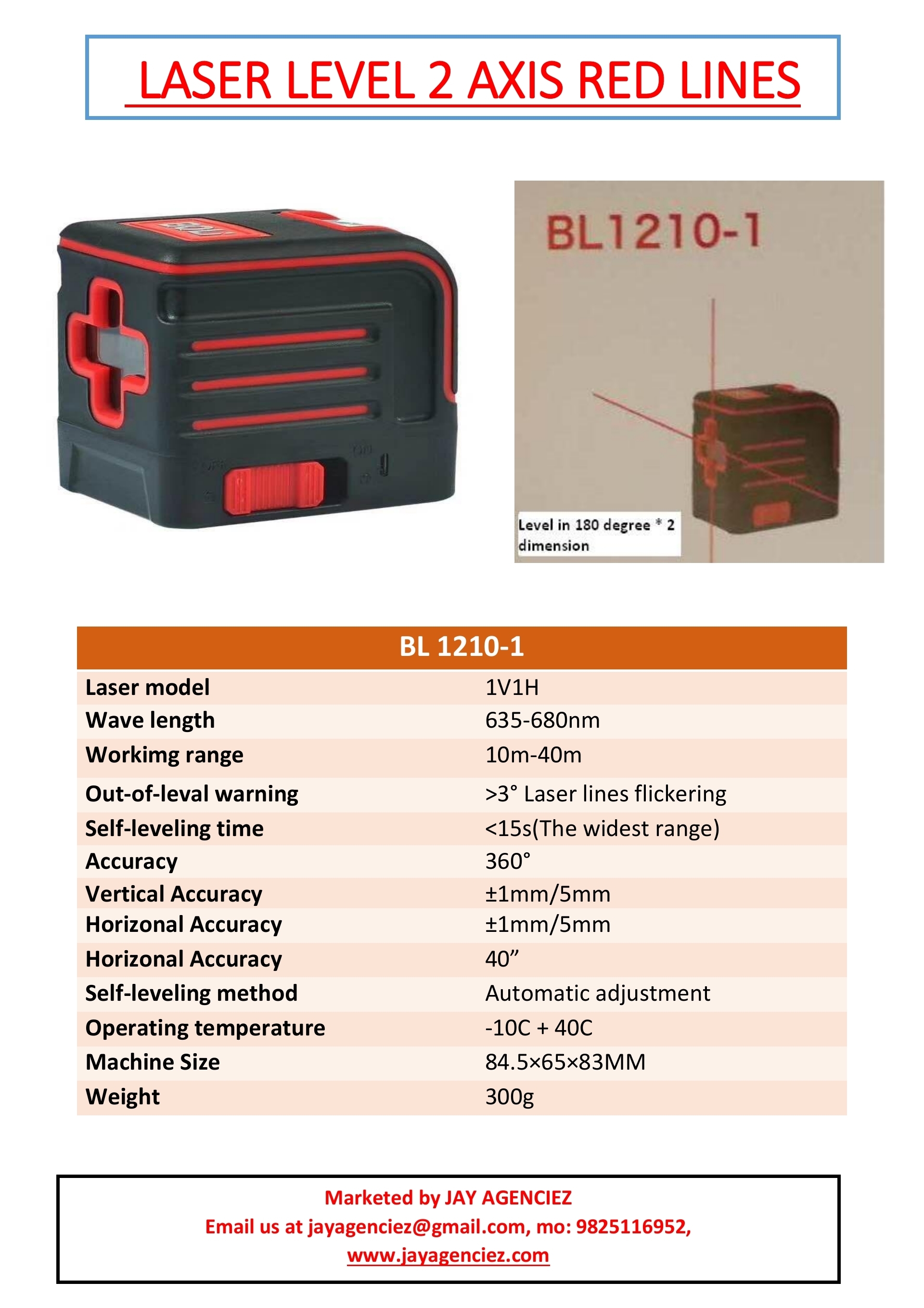 Precise Laser Leveller- Red Light - Wave Length: 635-680 Mm