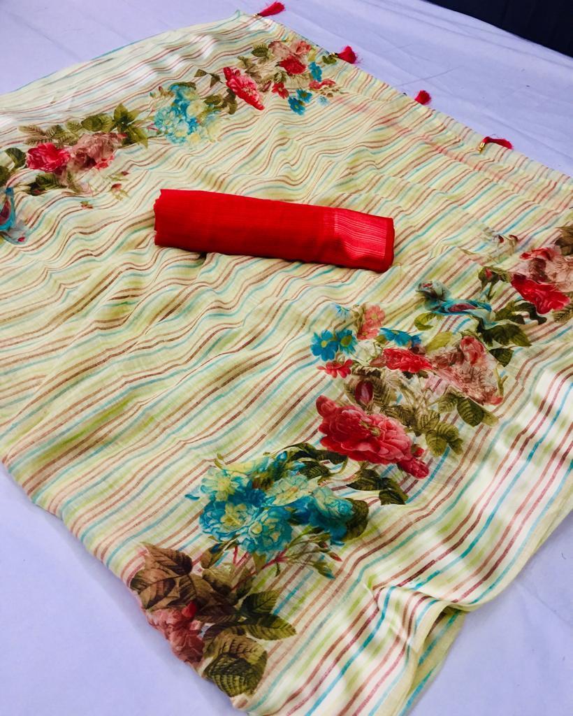 Mix Print Soft Linen Sarees