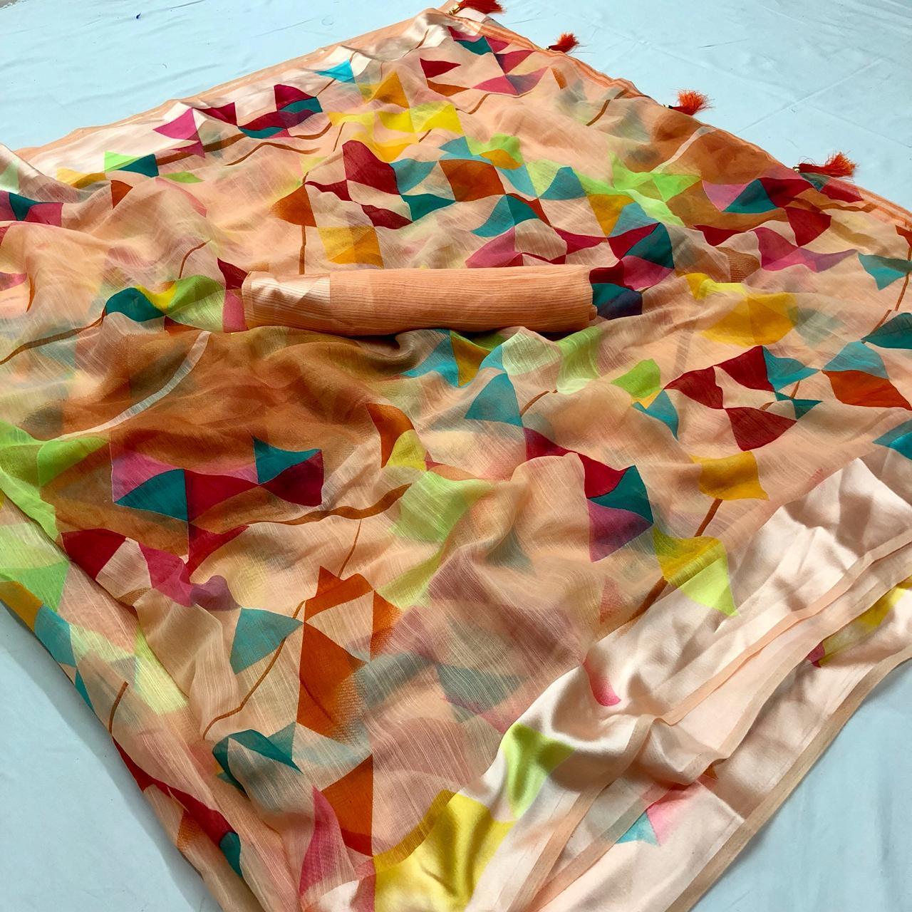 Mix Print Soft Linen Sarees